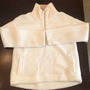 old navy white and pink fleece 3/4 zip up